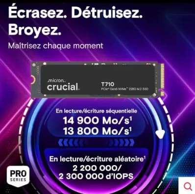 Crucial T710 PCIe Gen5 NVMe 1TB SSD, (속도14,900MB/s)