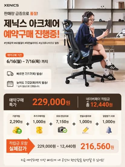 6D 팔걸이 아크체어 메쉬의자 예약구매 229,000원