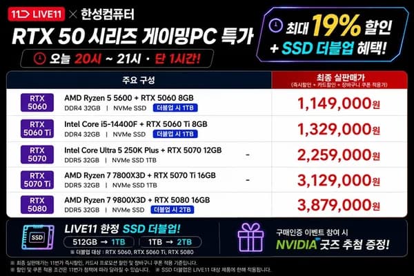 이엠텍, 11번가 PALIT 지포스 RTX 50 시리즈가 탑재된 완본체 라이브 진행