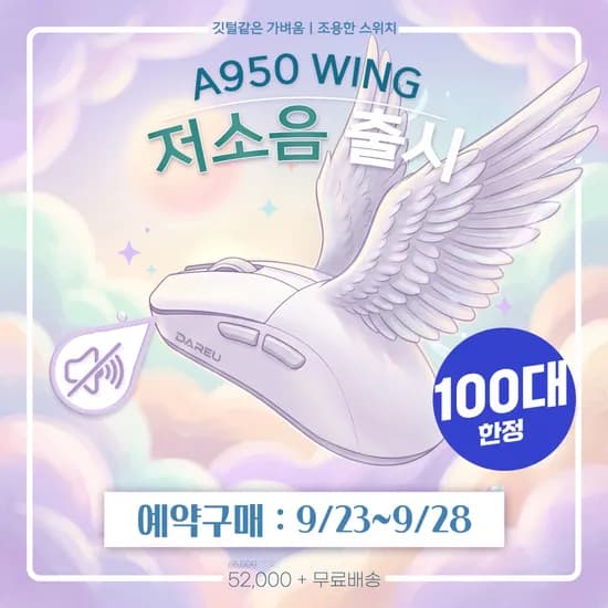 다얼유 A950 WING 마우스 저소음 블랙 및 화이트