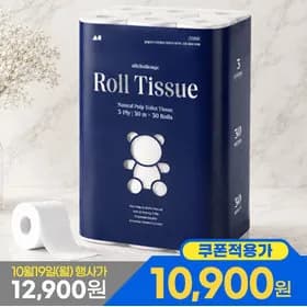 올챌린지 천연펄프 3겹 화장지 30m 30롤