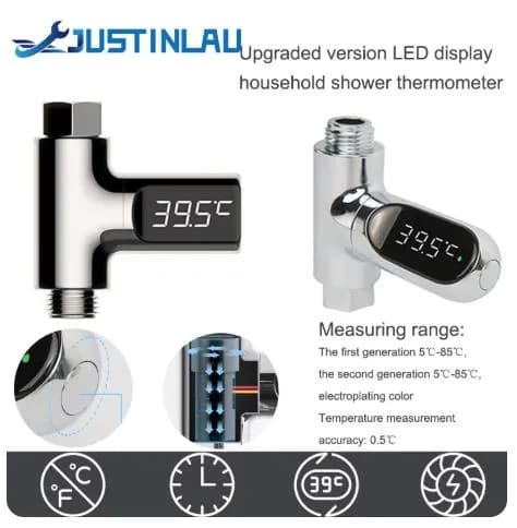 LED 디스플레이 가정용 물 샤워 온도계 5-85 ℃ 유량 자체 전원 수온계