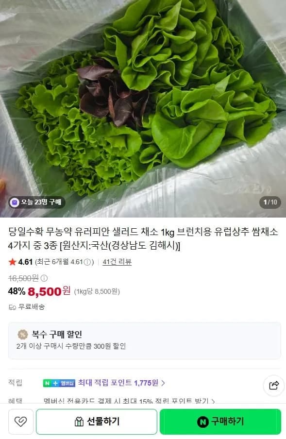 유러피안 샐러드 1kg 8,500원