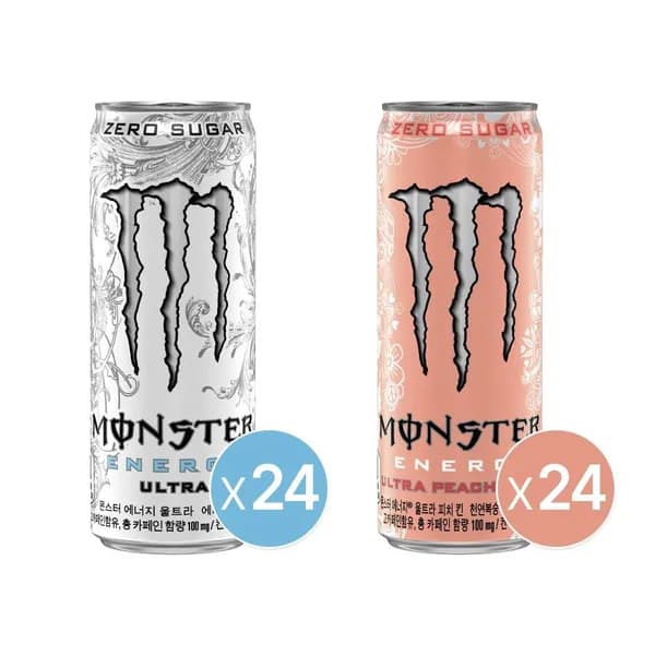 몬스터 에너지 울트라 355ml 24캔+몬스터 에너지 피치킨 355ml 24캔 48,870원