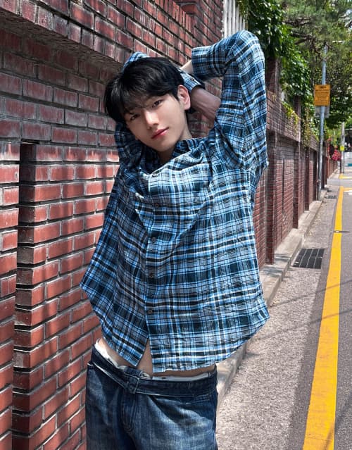 지오다노 시어서커 체크 셔츠