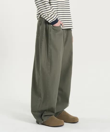 토피 사이드 턱 스냅 코튼 와이드 팬츠