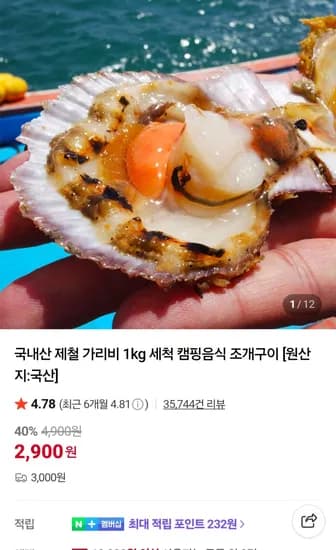 국내산 가리비 3kg