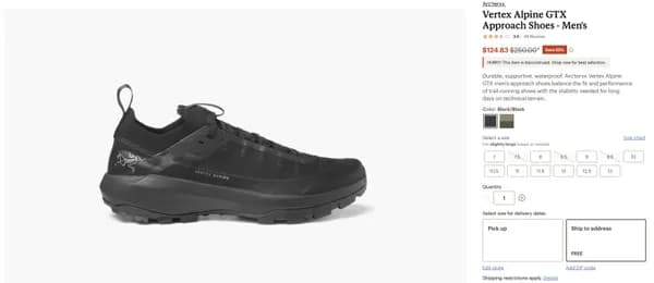아크테릭스 버텍스 알파인 GTX $124.83