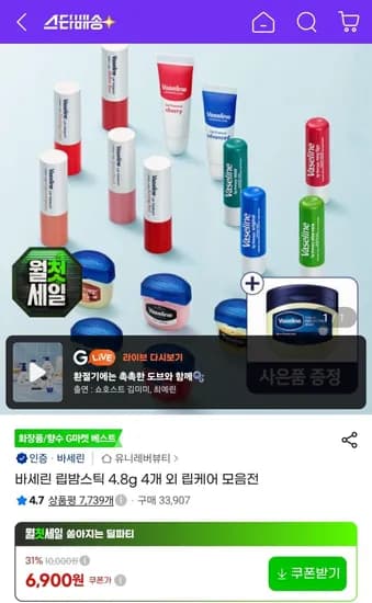 바세린 립밤스틱 4개 외 립케어 모음전