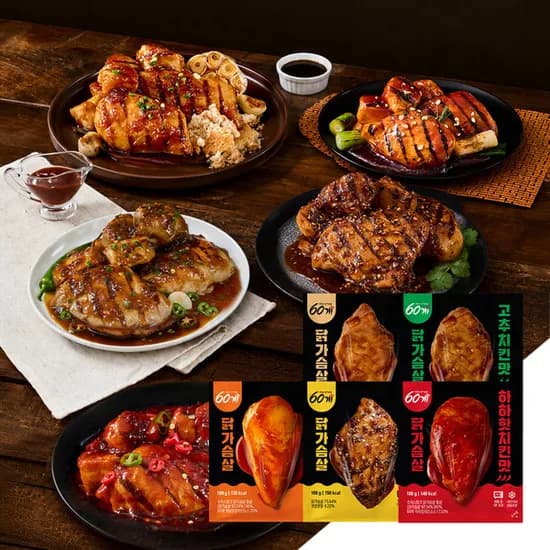 60계 소스 닭가슴살 5종 10팩 + 소시지 5종 10팩 100g 20팩