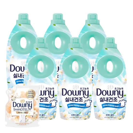 다우니 실내건조 섬유유연제 프레시 클린 1L 6개 +다우니 코튼퓨어 200ml