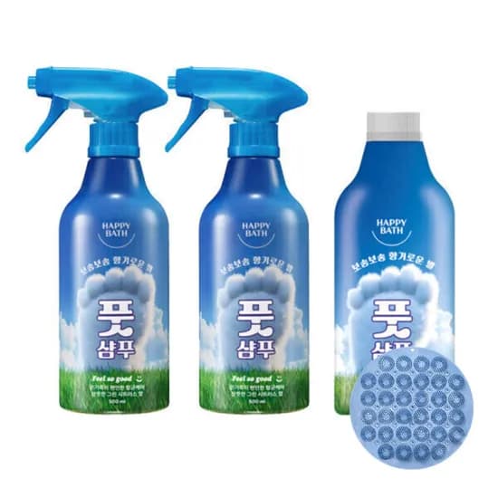 해피바스 필쏘굿 풋샴푸 500ml 2개 리필 본품 500ml 풋 브러쉬 매트 1EA