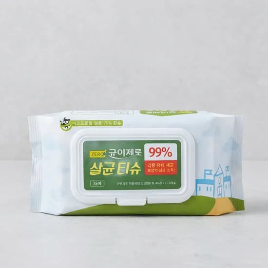 균이제로 살균 손소독티슈 75매 5팩