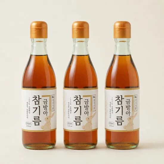 순수본가 통참깨 100% 참기름 350ml x 3개/ 1병 4633원 역대급특가/ 1회 착유 깨끗하고 고소한 참기름