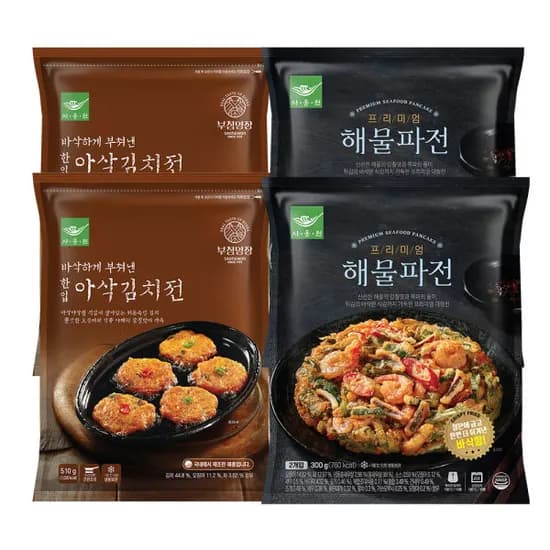 부침명장 한입 아삭 김치전 510g 2개+해물파전 300g 2개