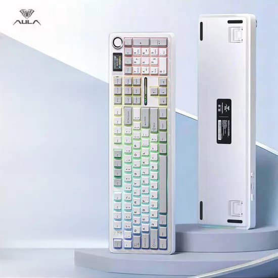 AULA 독거미 F108 Pro 3모드 기계식 키보드 8000mAh 저소음 솜사탕축 화이트그레이