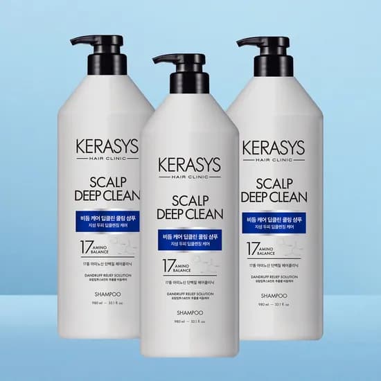 하루특가) 케라시스 두피 비듬케어 딥클린 쿨링 단백질 샴푸, 980ml, 3개