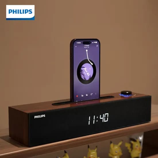 PHILIPS 필립스 루미오 유무선 블루투스 5.3 사운드바 원목하우징 디지털시계기능