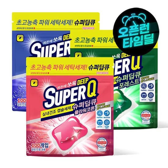 슈퍼딥큐 캡슐세제 3종 택1 오션브리즈 플라워코튼 포레스트 실내건조 드럼세탁기 세제