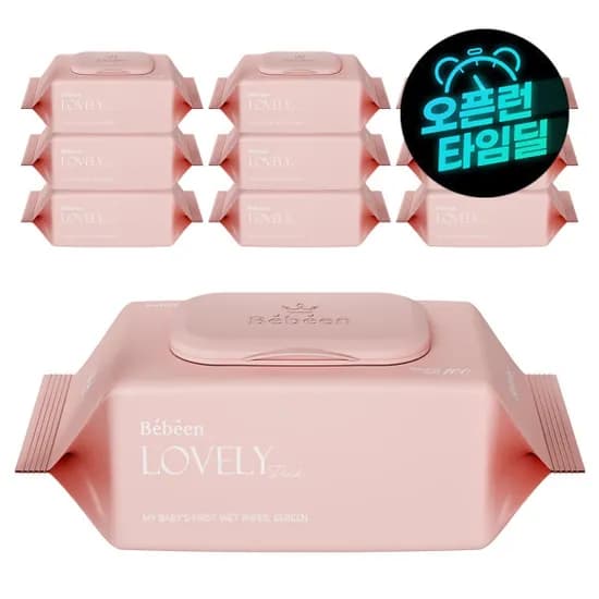 베베앙 러블리 핑크 물티슈 100매 10팩 대용량 캡형 아기물티슈