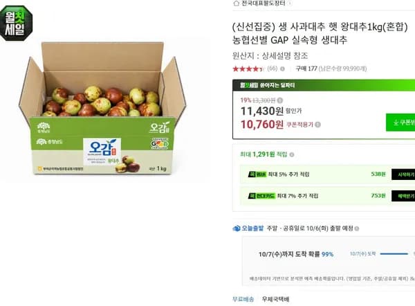 생 사과대추 햇 왕대추 1kg