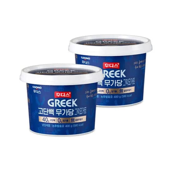 후디스 고단백 무가당 그릭요거트 플레인 400g 2개