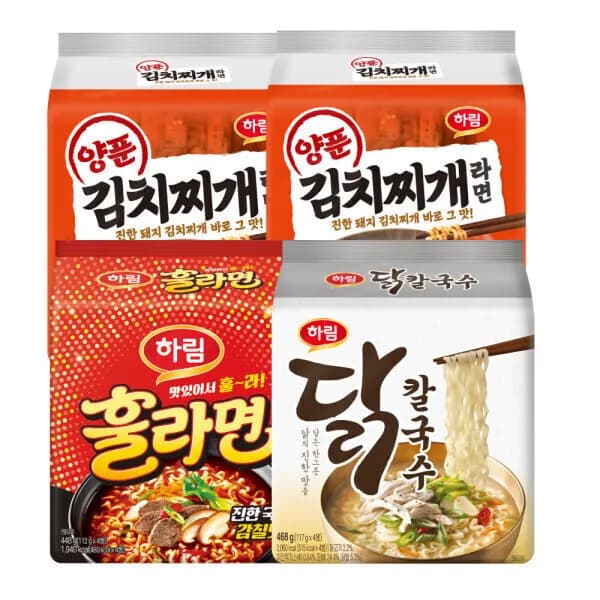 하림 양푼김치찌개 8입+훌라면 4입+닭칼국수 4입 13,490원