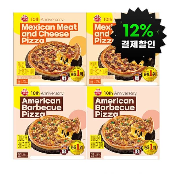 오뚜기 프리미엄 피자 혼합 4판(멕시칸 미트트앤치즈2 + 아메리칸 바비큐2)