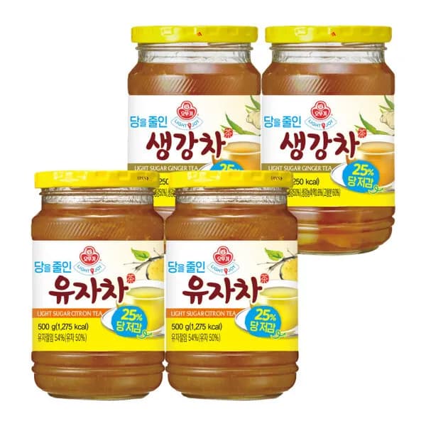 LIGHTJOY 당을줄인 유자차 500G 2개 + 당을줄인 생강차 500G 2개 (소비기한 2026-11-19)