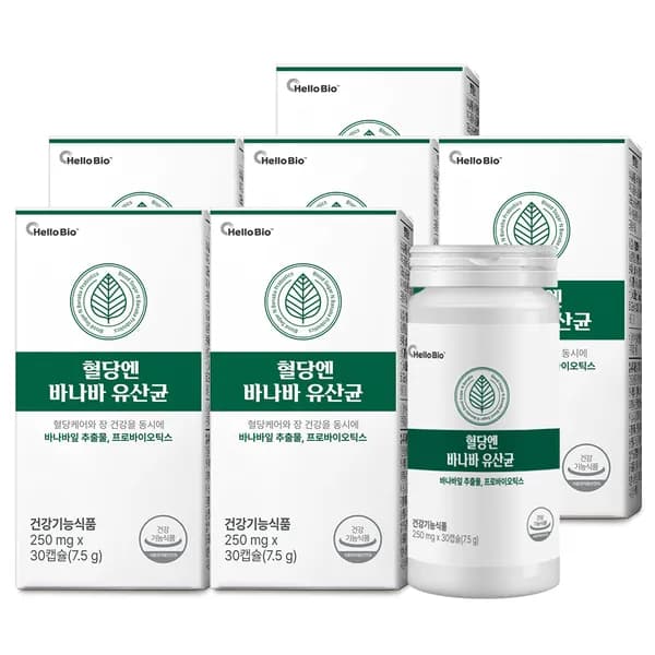 헬로바이오 혈당엔 바나바 유산균 250mg 30캡슐 6박스