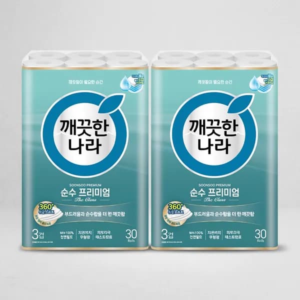 깨끗한나라 순수 프리미엄 더 클래스 3겹 30m 30롤 2팩