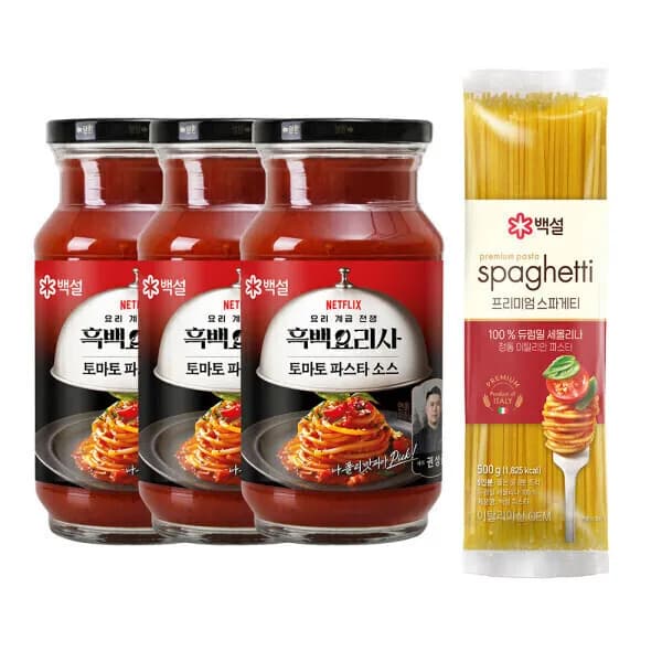 CJ 백설 토마토 파스타소스 600G 3개 + 스파게티면 1개