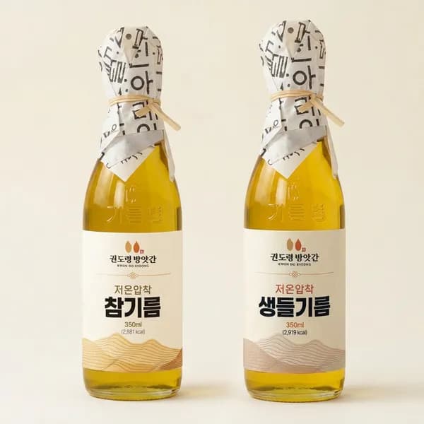 권도령방앗간 참기름 350ml 1개 + 생들기름 350ml 1개