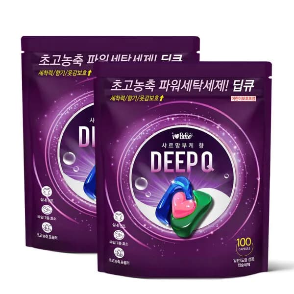 딥큐 3in1 샤르망부케 100개입+100개입 캡슐세제 고농축 세탁 드럼세탁기 세제 14,800원