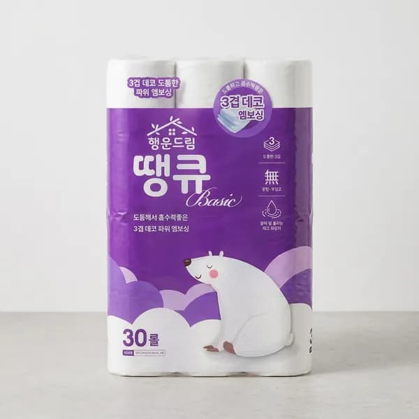 행운드림 땡큐 베이직 화장지 3겹 30롤 14m 1팩 5,600원