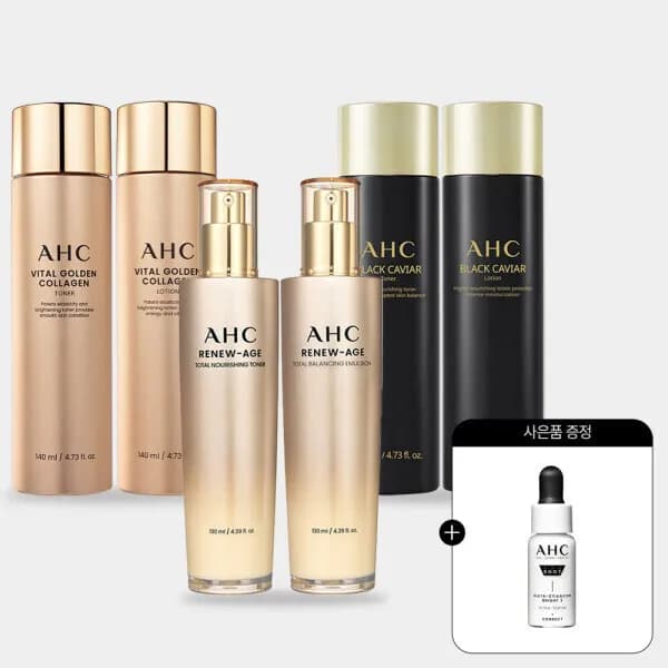 AHC 기초 2종세트(토너+로션) 리뉴에이지/바이탈/캐비어 중 택 1 + 프로샷 세럼 5ml 증정