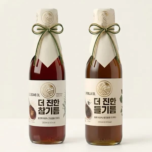 들녘 전통압착 더 진한 통참깨100% 참기름 + 통들깨100% 들기름 350ml 2병 1세트
