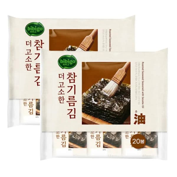 비비고 더 고소한 참기름김 4.5g 20봉(2개 총 40봉) 도시락김