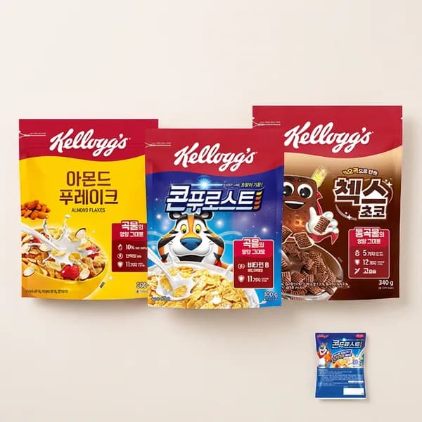 켈로그 콘푸로스트 300g + 아몬드 푸레이크 300g + 첵스초코 340g 1세트