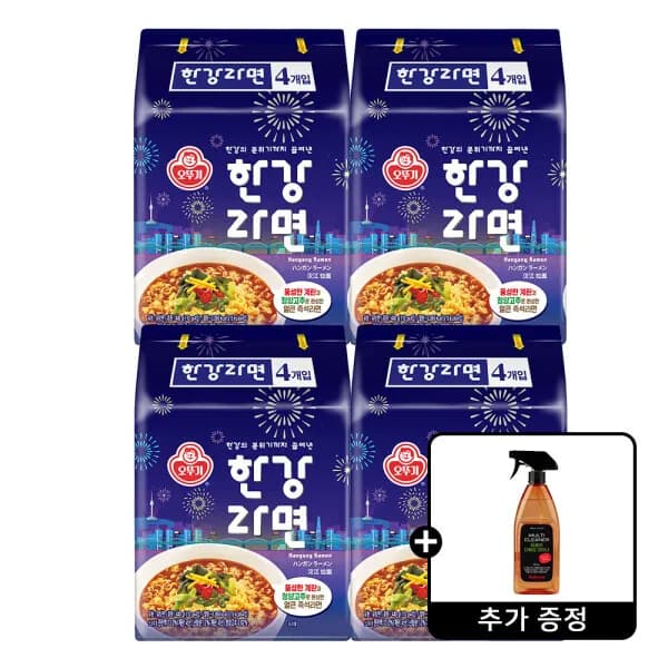 오뚜기 한강라면 멀티팩(4개입) X 4팩 (총16개입) + 불스원 딥클린 다용도크리너 600ml
