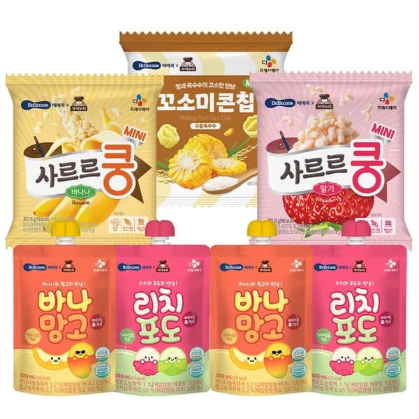 베베쿡 사르르쿵 미니 혼합 15g 9봉 + 과채주스 100ml 혼합 9팩