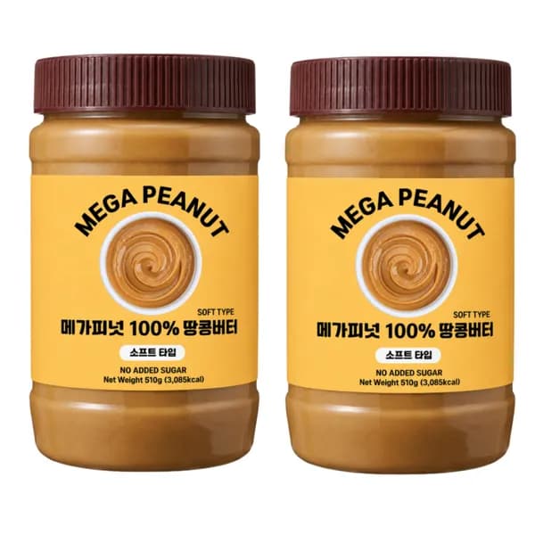 메가피넛 무첨가 무가당 순수 땅콩버터 소프트타입 510g 2개