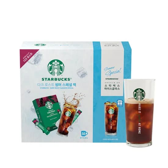 스타벅스 썸머팩, 다크 로스트 아메리카노, 1.1g 50개입, 1개 + 앳홈 아이스 글라스, 1개