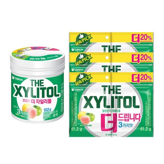 자일리톨껌 용기102g 1개 + 더자일리톨 리필1+1팩 122g 3개
