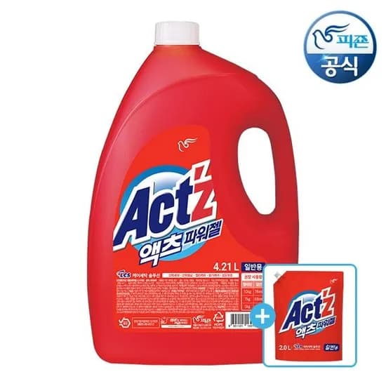 액츠 세탁세제 액체 파워젤(일반) 4.2L 용기 x 1개 + 2L 리필 x 1개 증정