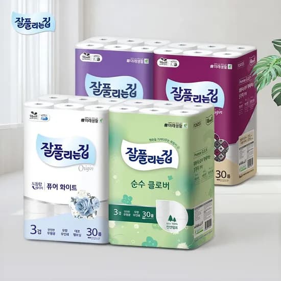 잘풀리는집 순수클로버 천연펄프 화장지 27M x 30롤 x 2팩