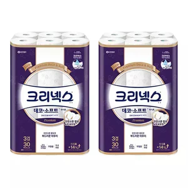 크리넥스 3겹 데코&소프트 화이트 25m 30롤 2개