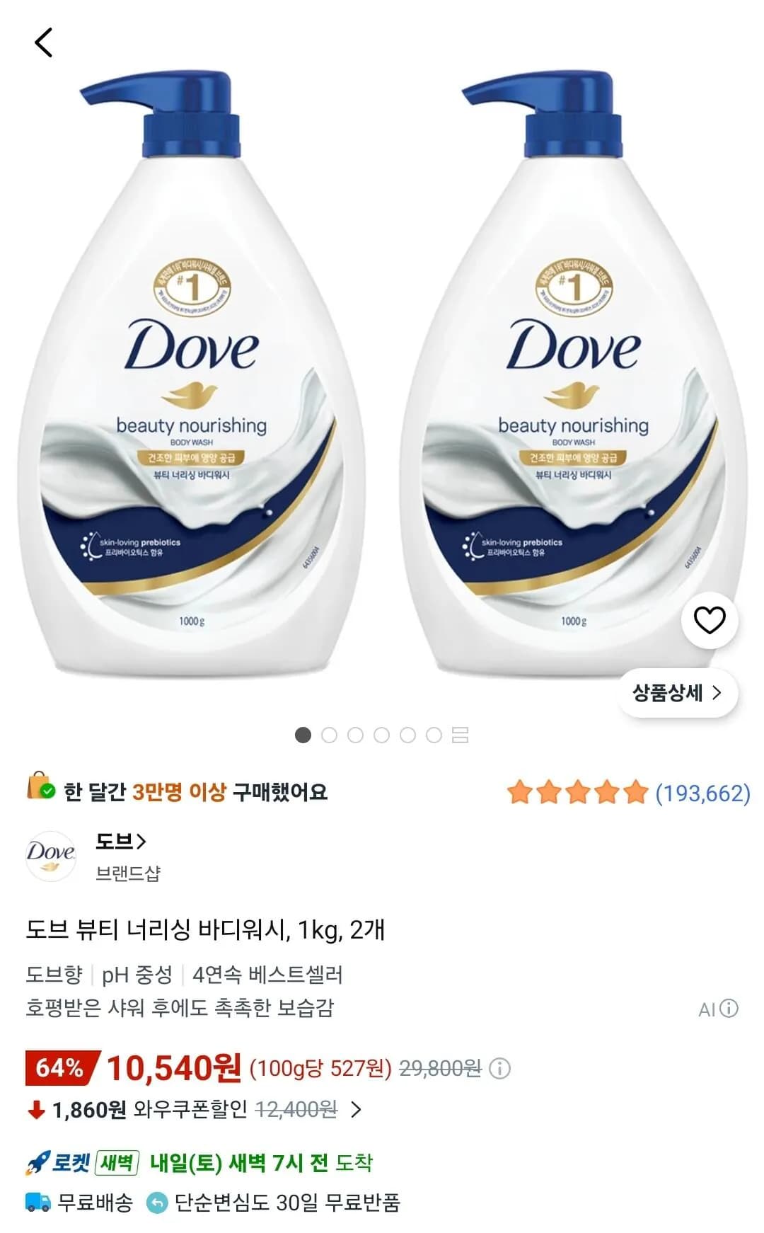 도브 뷰티 너리싱 바디워시 1kg 2개