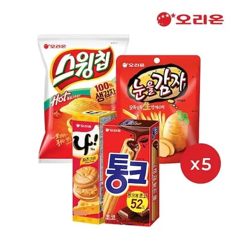 스윙칩 볶음고추장 60g 5개 + 눈을감자 56g 5개 + 나샌드 77g 5개 + 통크초코 45g 5개 19,926원