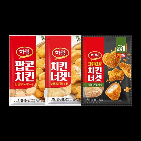 하림 크런치킹 치킨너겟·팝콘치킨 패키지 1kg 3팩 24,514원